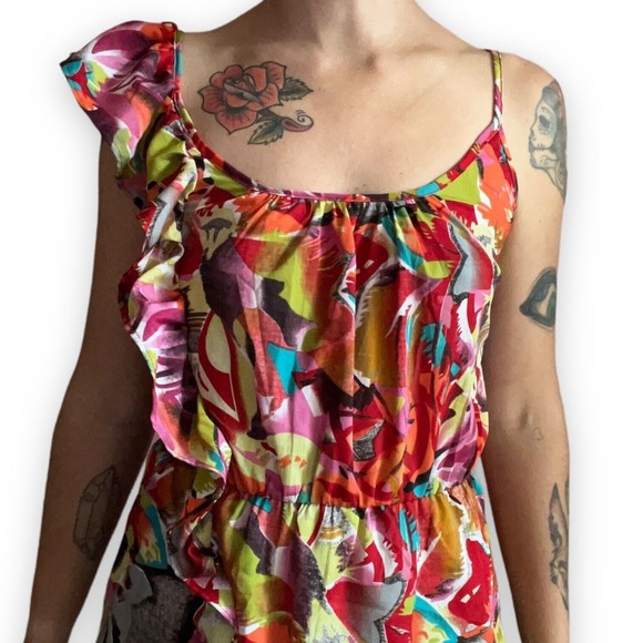Envy Me Tropical Dress Ruffled on One Shoulder Sleeveless Size L Large Floral - Picture 7 of 12
